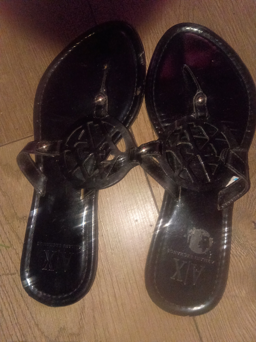A/X Armani Exchange Black Logo Jelly Thong Sandals